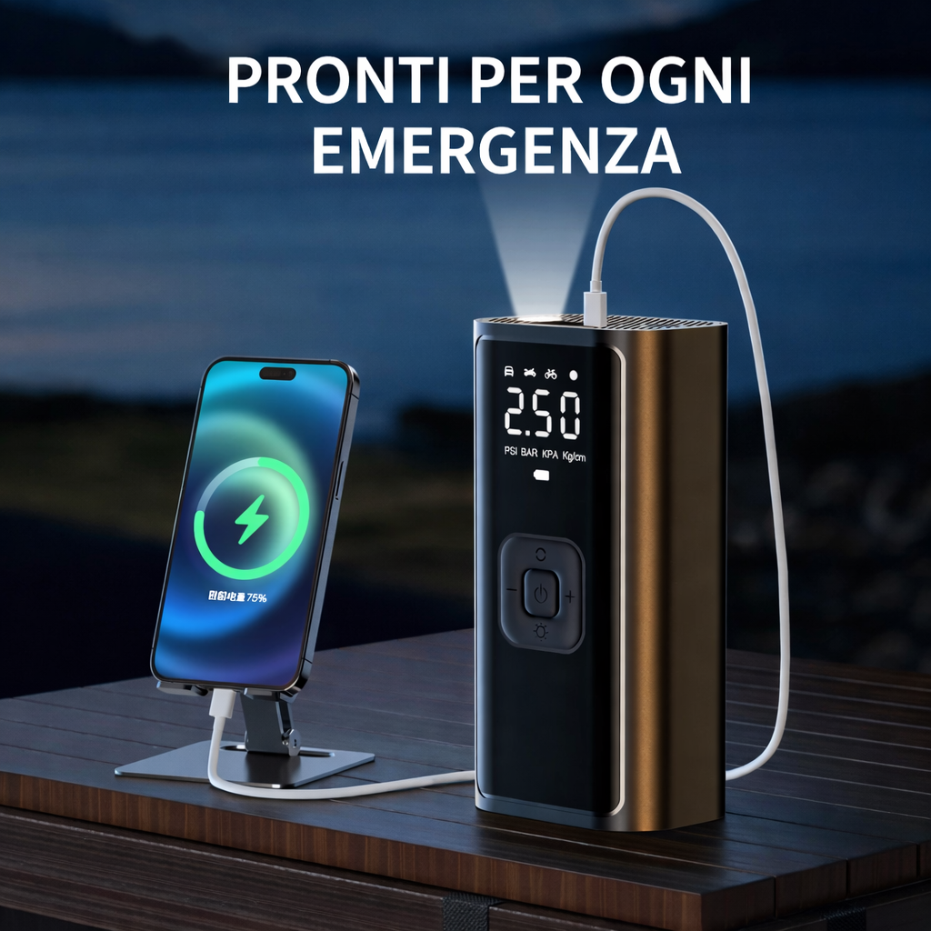 🚗 GonfiaPro™ – Il Compressore Portatile Intelligente che Ti Salva in Ogni Situazione