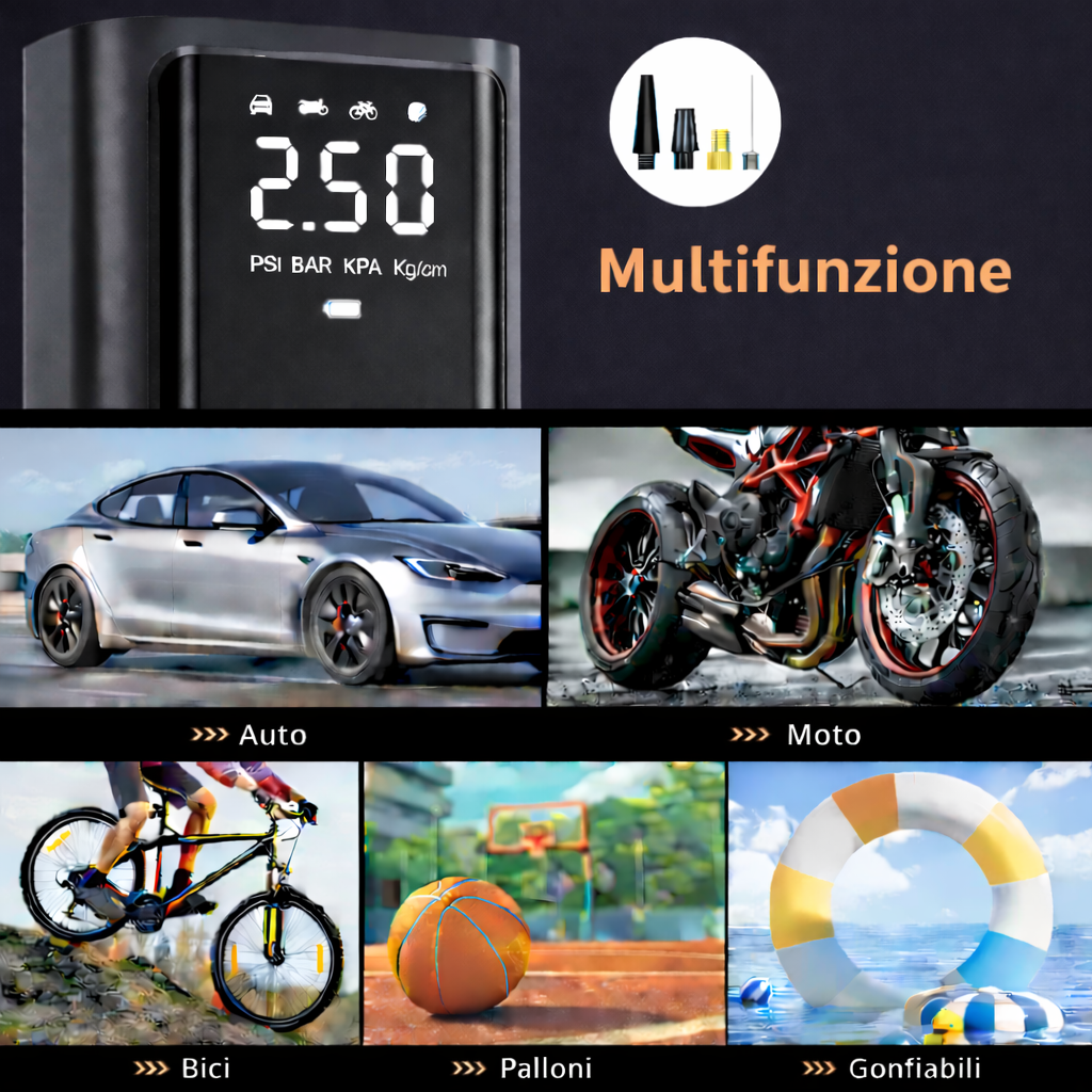 🚗 GonfiaPro™ – Il Compressore Portatile Intelligente che Ti Salva in Ogni Situazione