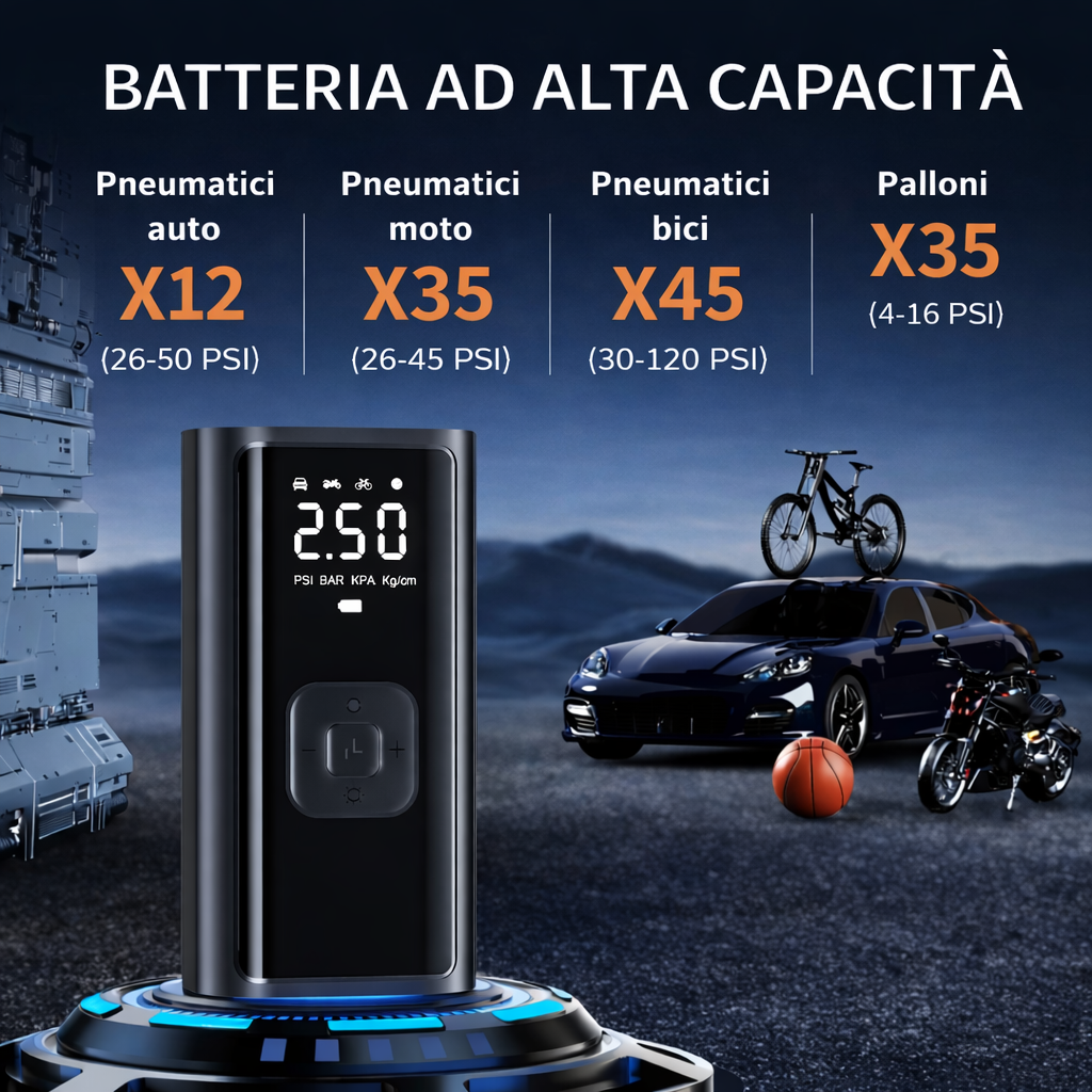🚗 GonfiaPro™ – Il Compressore Portatile Intelligente che Ti Salva in Ogni Situazione