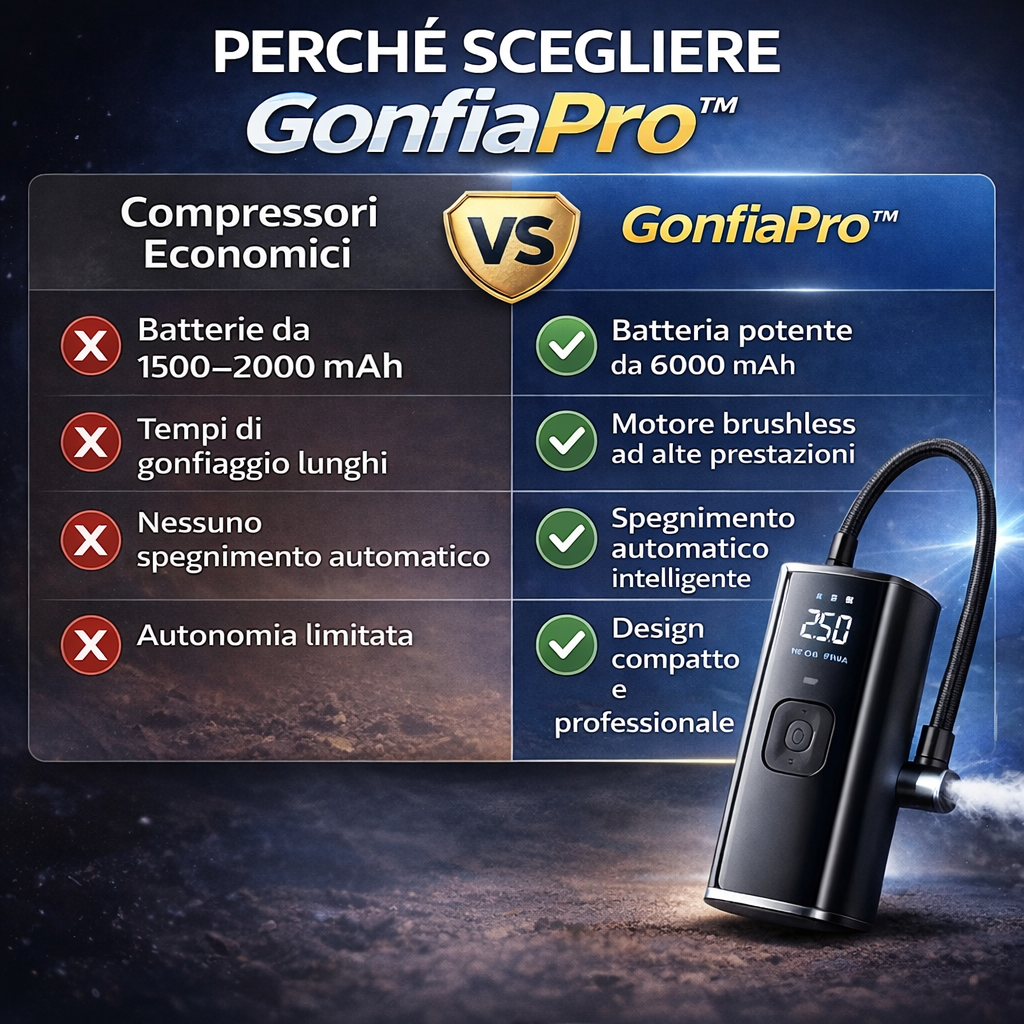 🚗 GonfiaPro™ – Il Compressore Portatile Intelligente che Ti Salva in Ogni Situazione